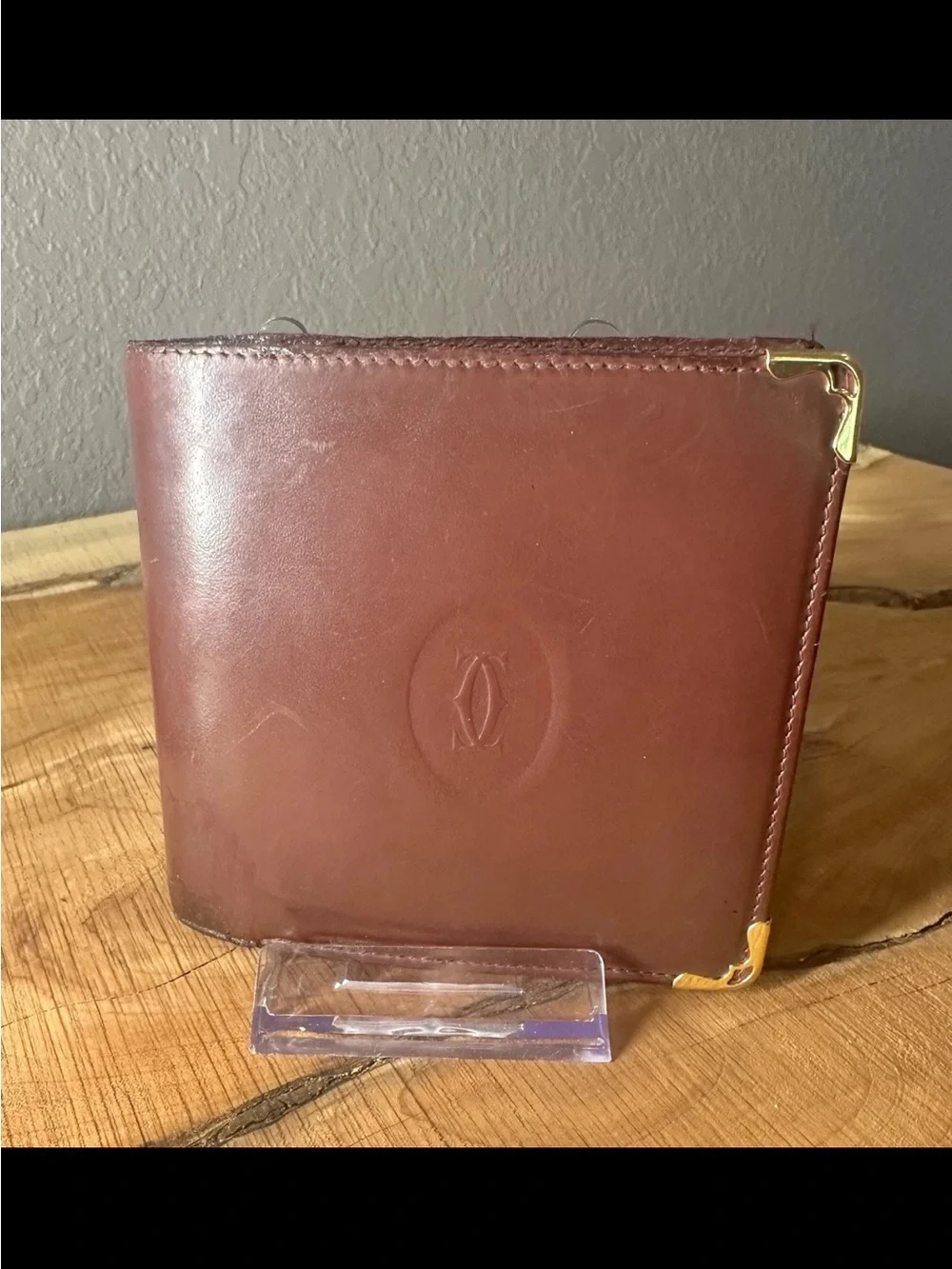 Vintage Cartier Must De Cartier Leather Bifold Wallet Coin Pocket Burgundy
